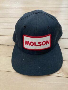 Vintage Molson Beer Snapback Hat Dark Navy Patch Logo Cap Distressed